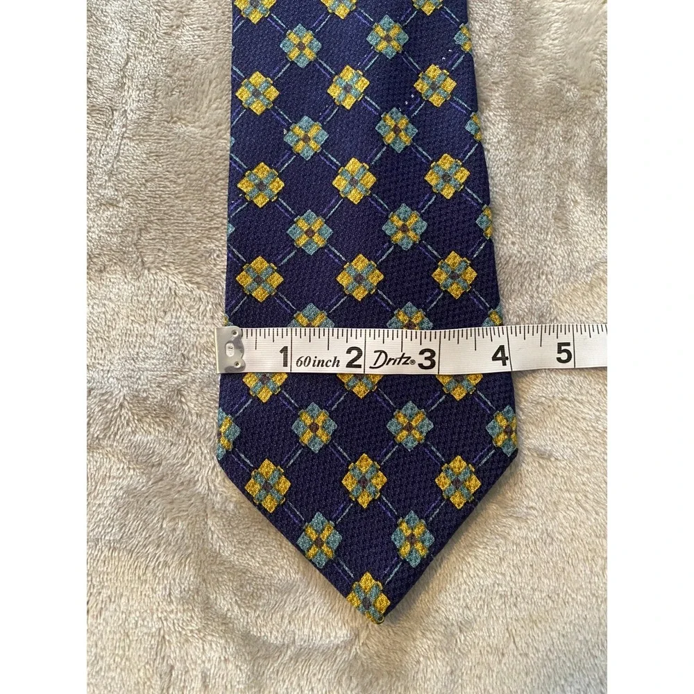 Ermenegildo‎ Zegna Tie Navy Blue Gold Silk Geometric Disegno Esclusivo Italy